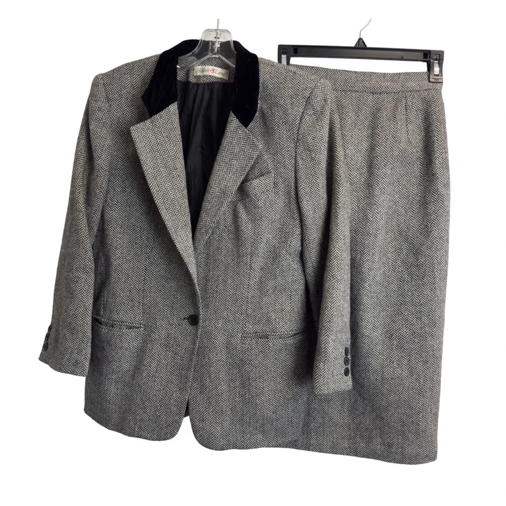 Walker & Lane Vintage Herringbone‎ Skirt Suit Set Wool Blend Women's size XS/S